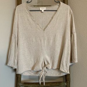 EVERLY Linen Blouse with Bell Sleeves